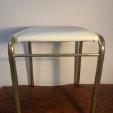 Gold metal and white leatherette stool from the 80s
