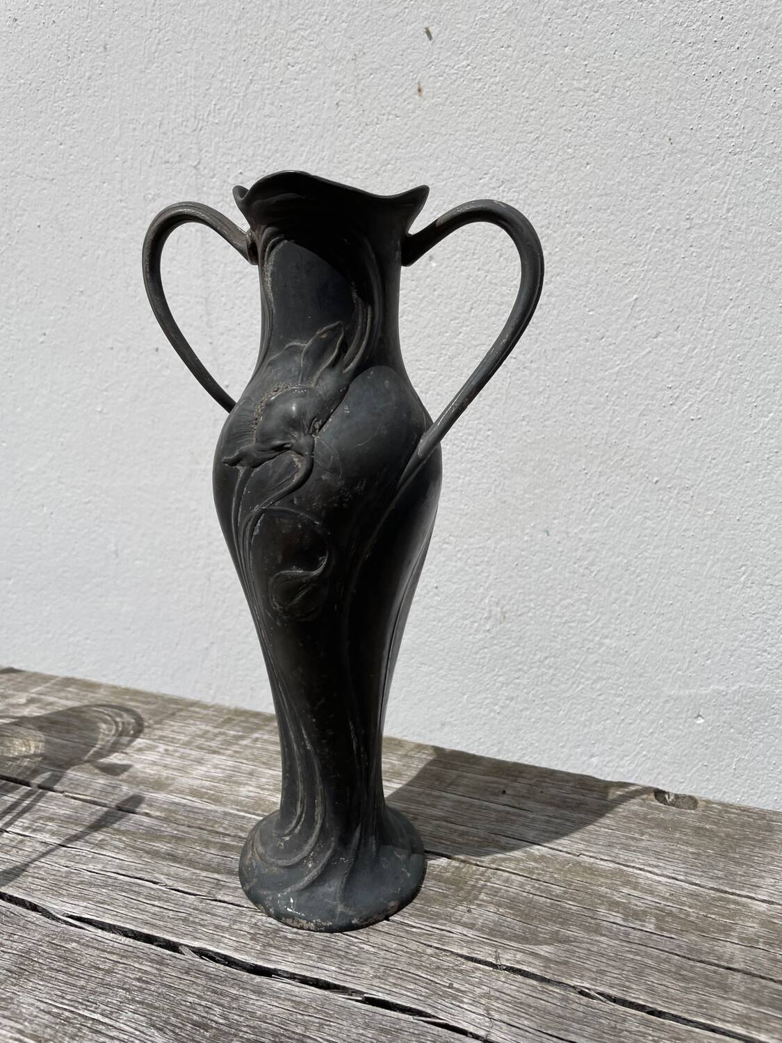 Art nouveau pewter vase 1900 signed