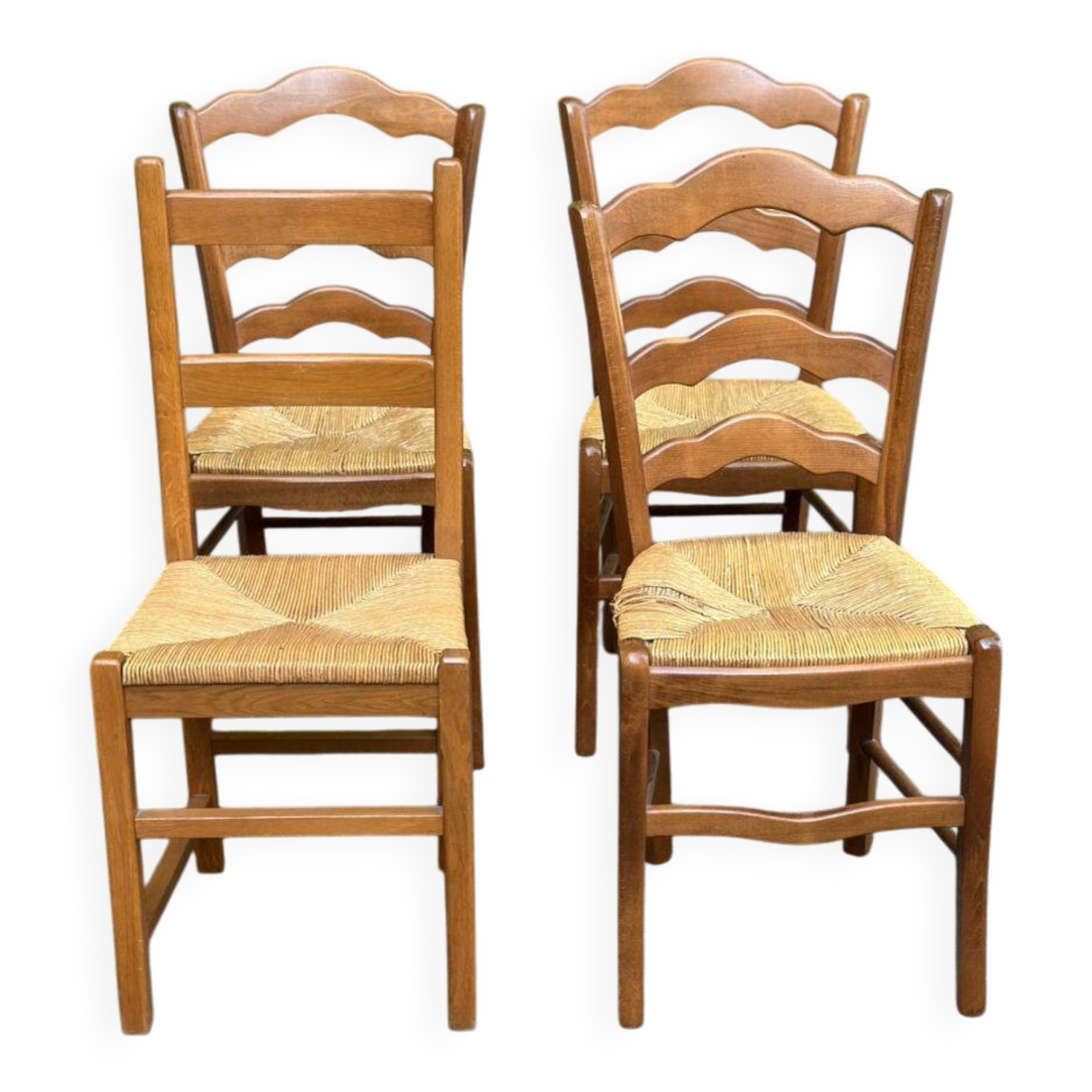 4 solid wood kitchen chairs with rush seats