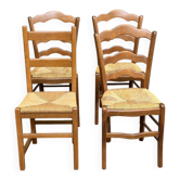 4 solid wood kitchen chairs with rush seats