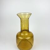 Ancien Vase Carafe Verre Soufflé Bullé Ambré Jaune