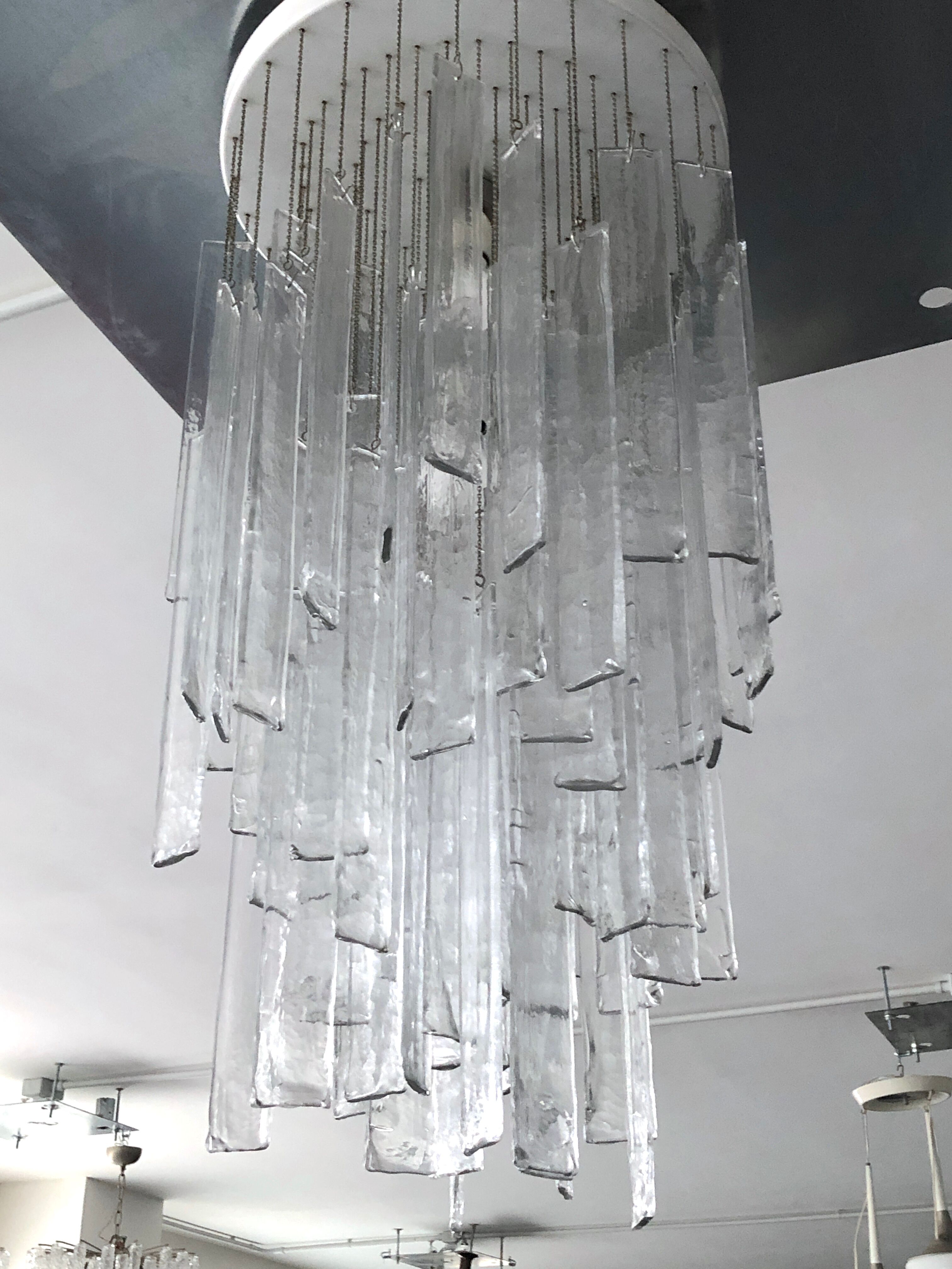 Mazzega, xl vintage clear murano glass elements chandelier from 70s