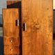 Asymmetrical wardrobe, Art Deco, 1930s walnut burl, wardrobe, shelves, drawers