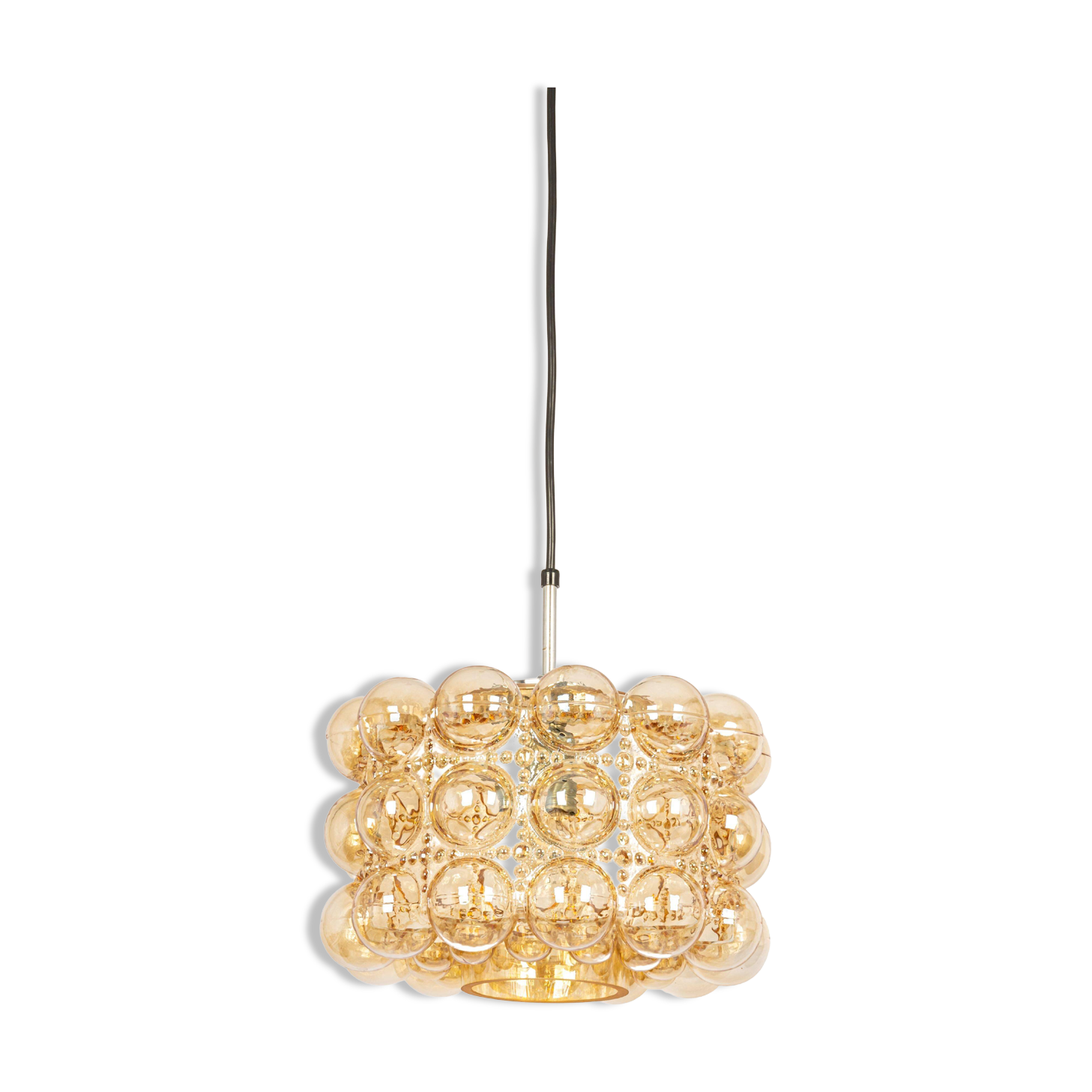 Large amber bubble glass pendant light by Helena Tynell for Limburg, Germany, 1970s.