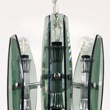 Glass and chrome suspension light in Fontana Arte style by Veca Murano, Italy.