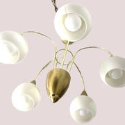 Mid Century Suspension, 5 globes in brass and opal glass, Honsel Leuchten