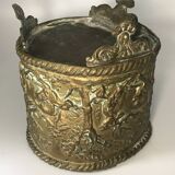 Antique Napoleon III Brass Planter with Embossed Hunting Scene Decor