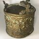 Antique Napoleon III Brass Planter with Embossed Hunting Scene Decor