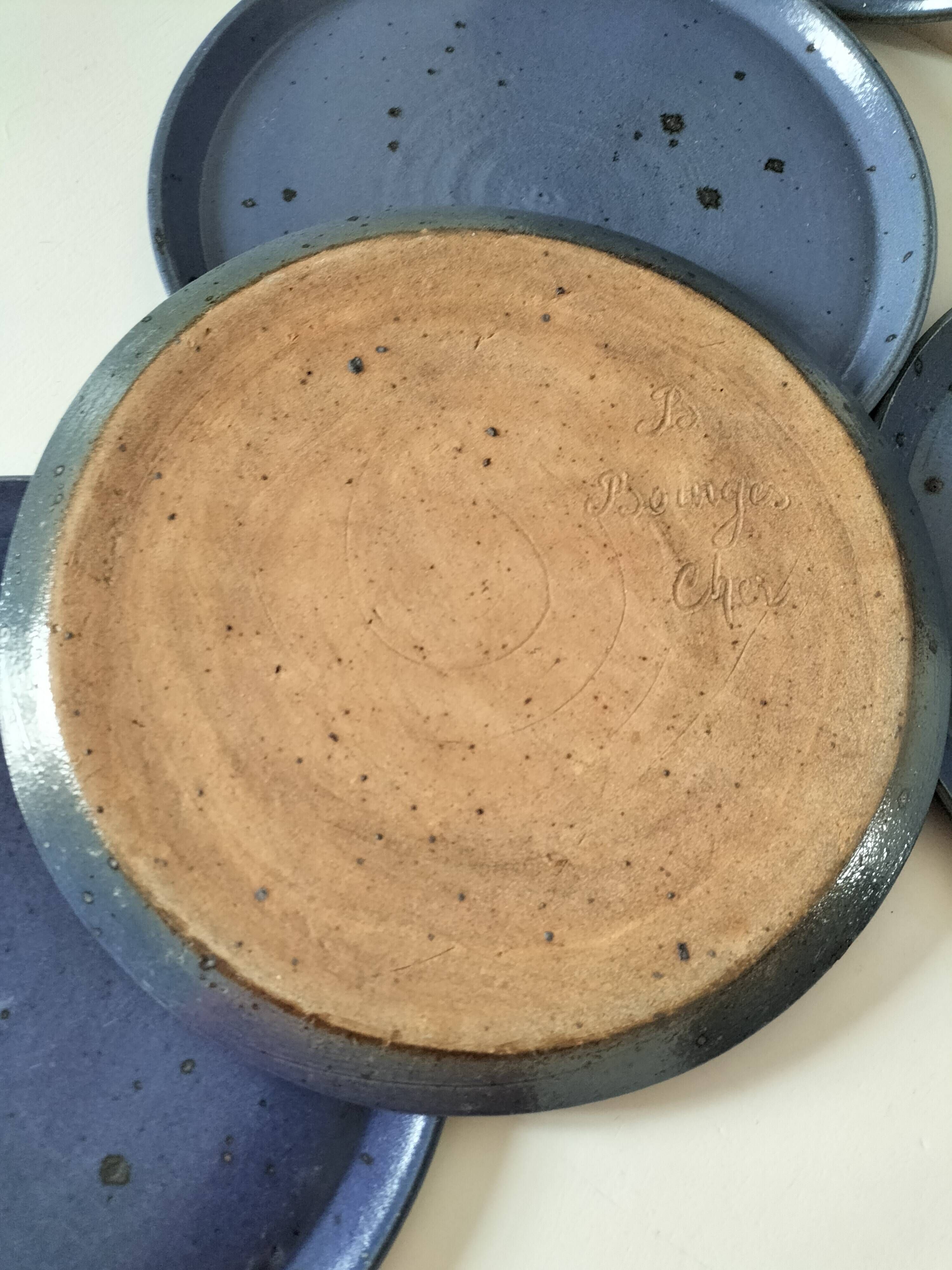 6 speckled midnight blue stoneware dinner plates