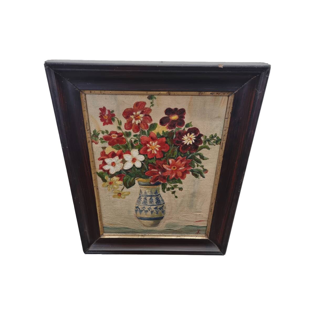 Old Flower Still Life On Canvas, early 1900s