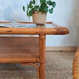 Table basse rotin et bambou rectangulaire vintage