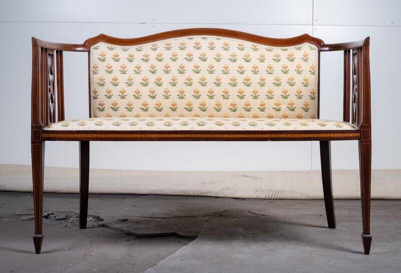 Art Nouveau Two-Seater Canapé or Bench in Mahogany, Early 1900s