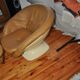 Paire de fauteuils club tulipe en plastique ivoire et cuir marron par Rafael Raffel (1970s)