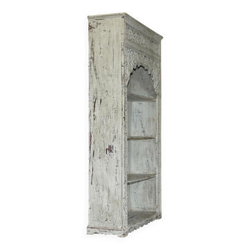 Grande bibliothèque antique anglo-indienne en bois massif sculpté avec peinture d'origine