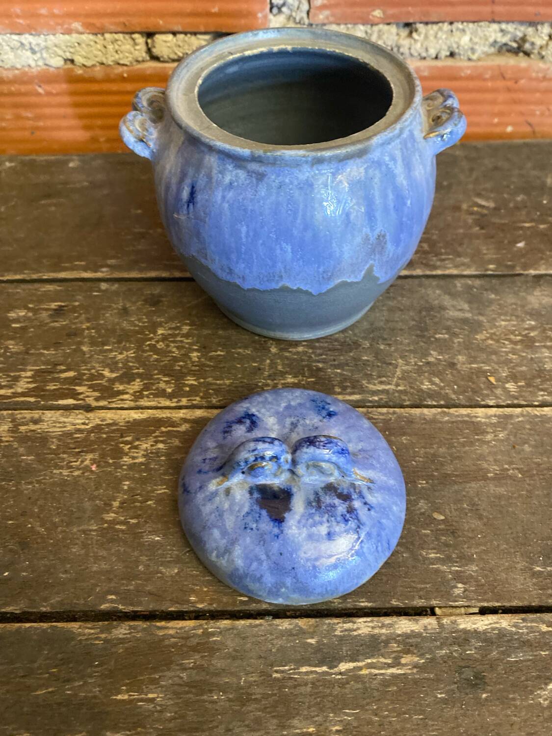 Apothecary pot + old lid peggy la bathie glazed polychrome stoneware