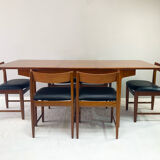 Ensemble de salle à manger danois du milieu du siècle des années 1960 avec table extensible et 6 chaises de salle à manger
