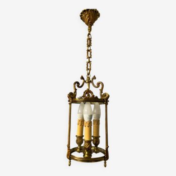 Lustre lanterne en bronze style Louis XVI