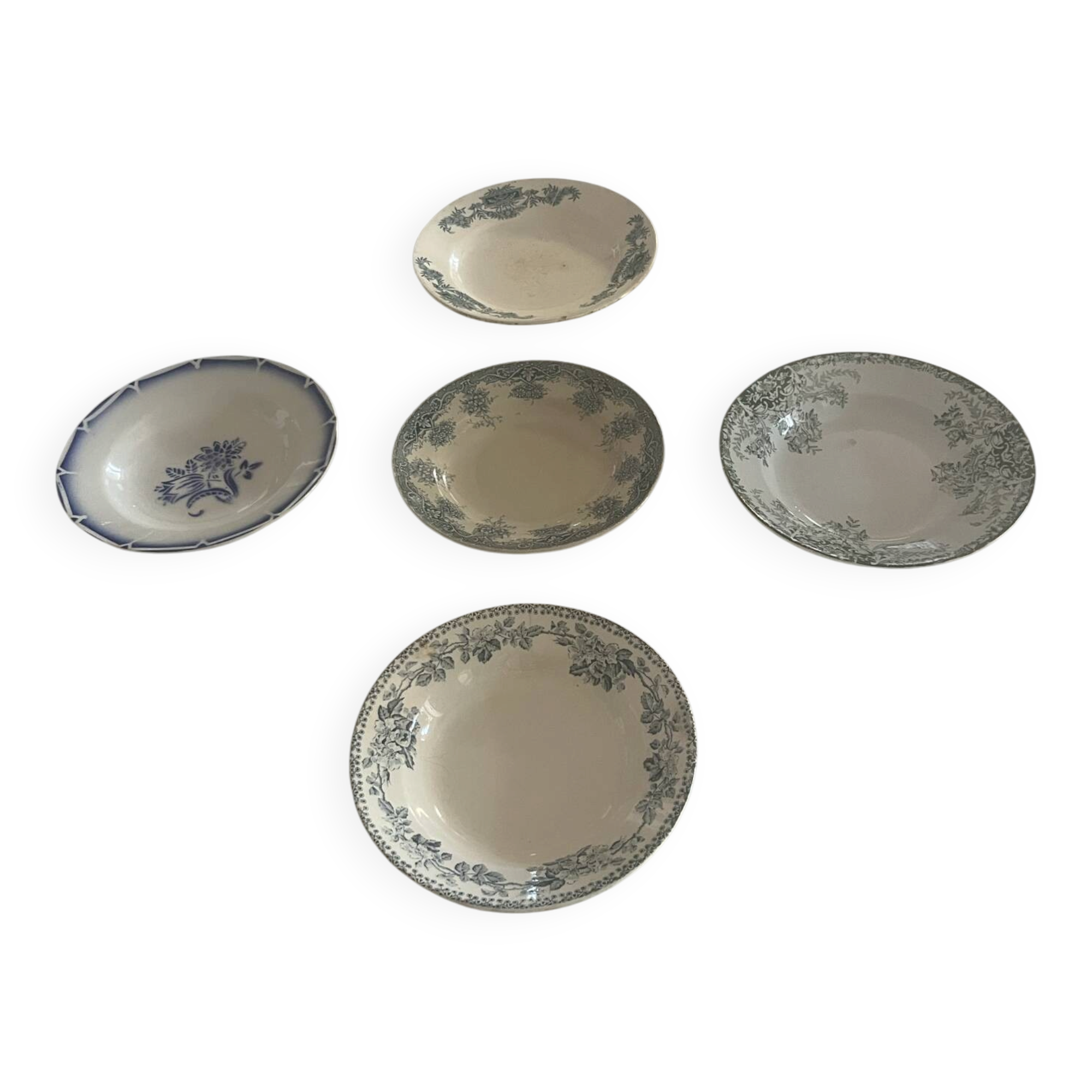 Set of 5 antique ironstone plates