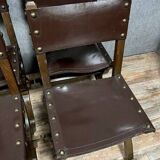 Set of 6 Renaissance style chairs in solid wood and leather, 19th century, circa 1850
