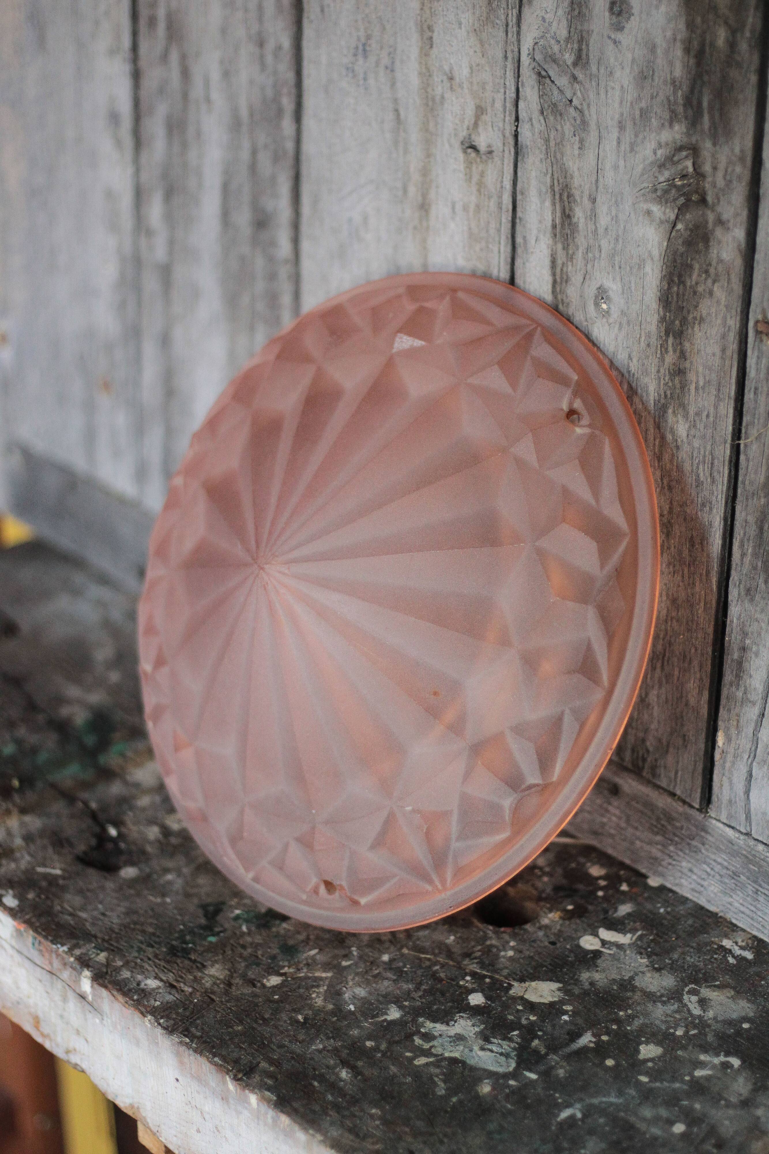 Vintage Art Deco ceiling light, geometric pattern ceiling fixture, bowl.