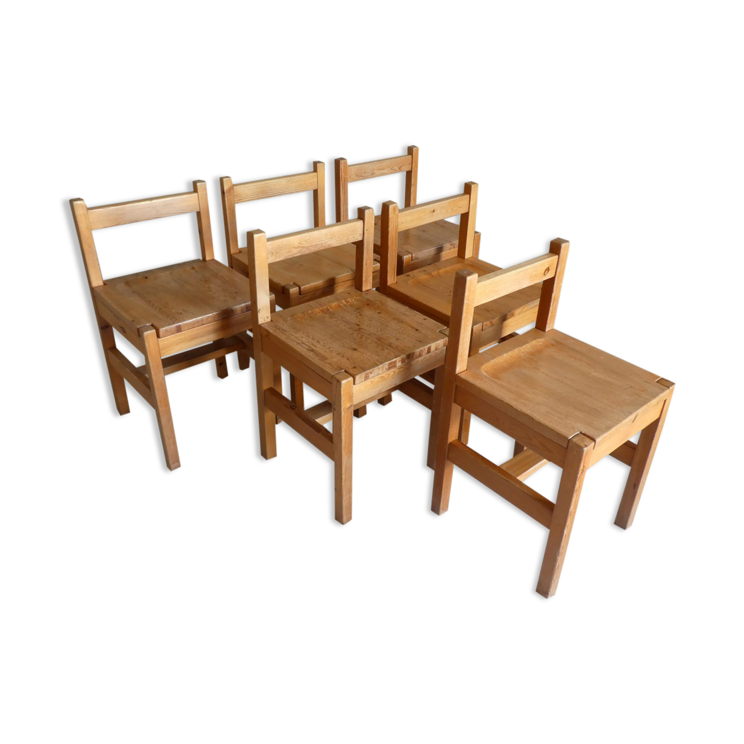 6 pine chairs, 1960