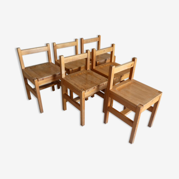 6 pine chairs, 1960