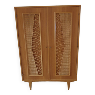 Vintage wood and rattan cabinet