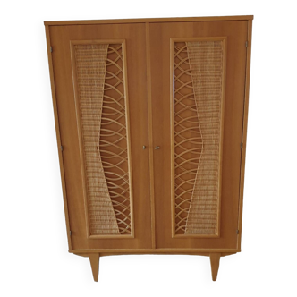 Armoire vintage bois et rotin