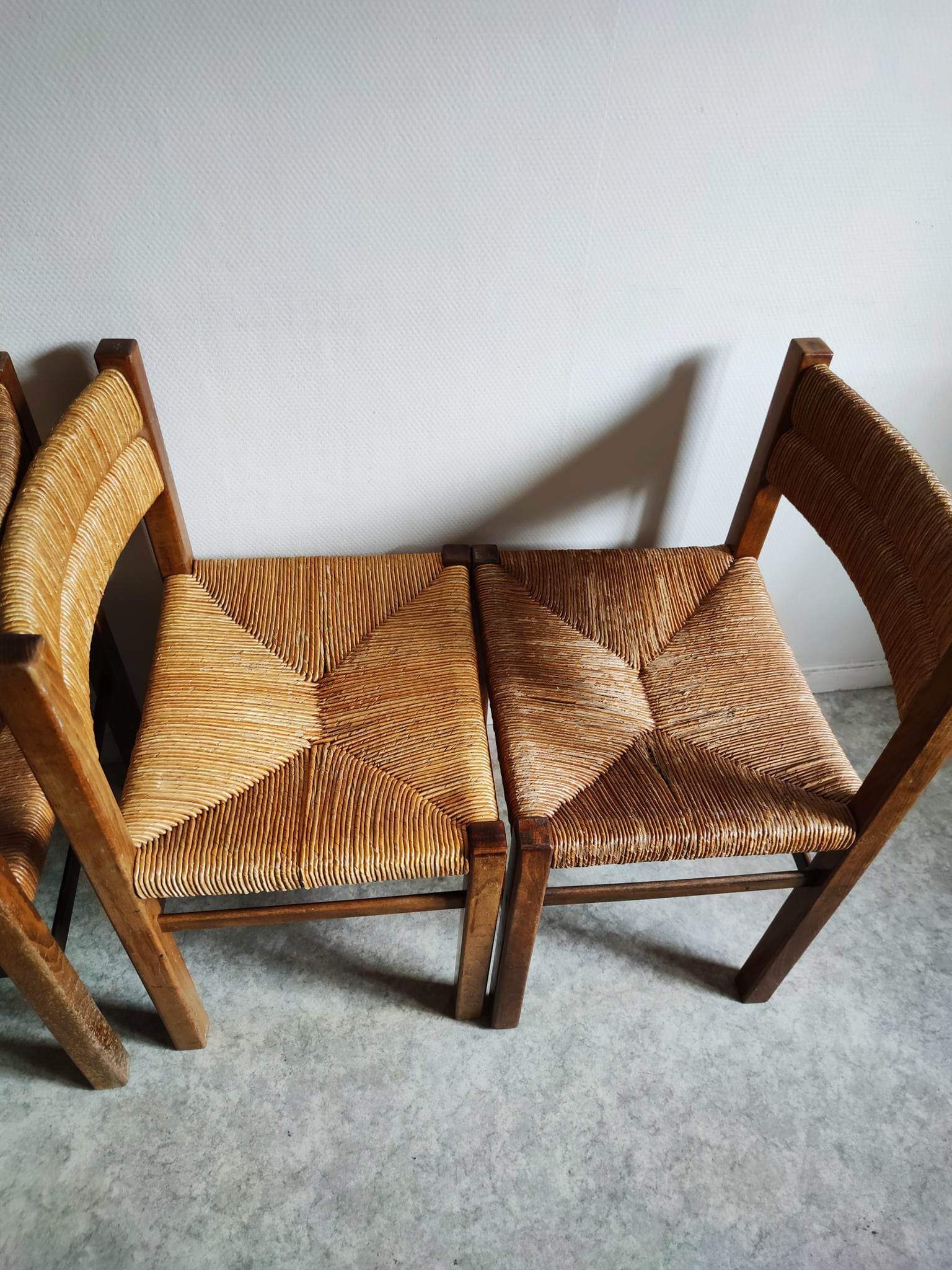 4 straw and wood chairs