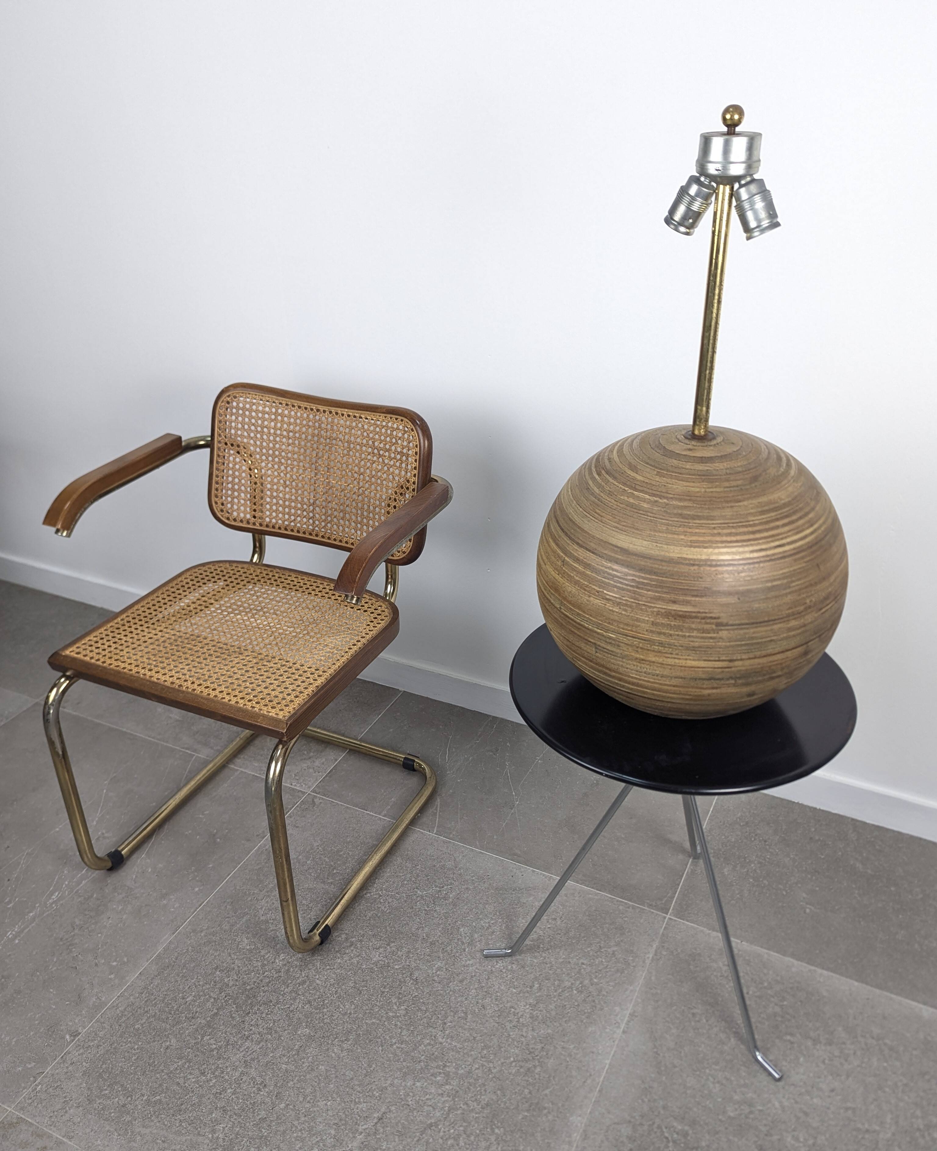 Pair of Large Table Lamps in Laminated Wood and Brass, 1960s