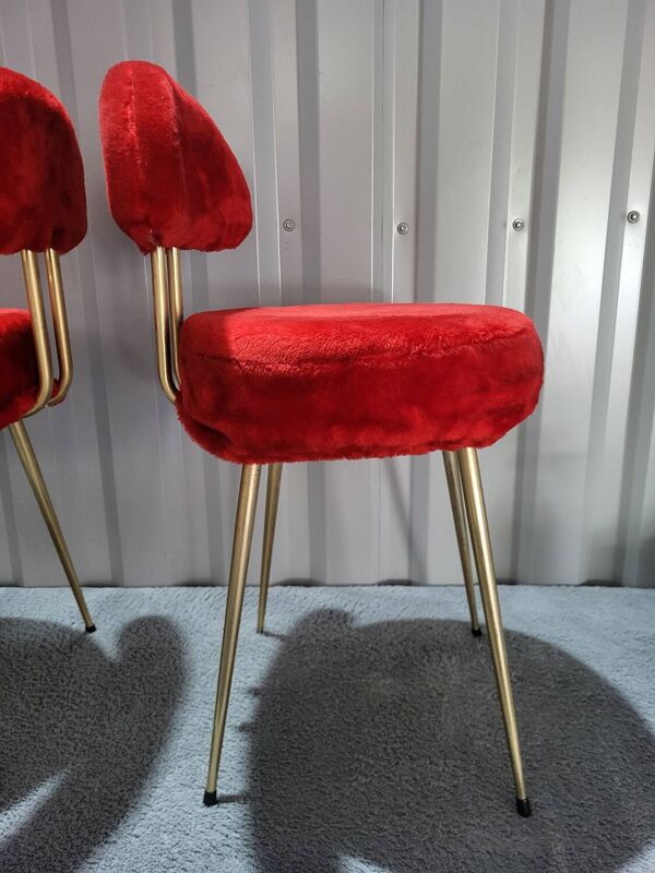 Paire de chaises moumoute fourrure rouge Pelfran Vintage