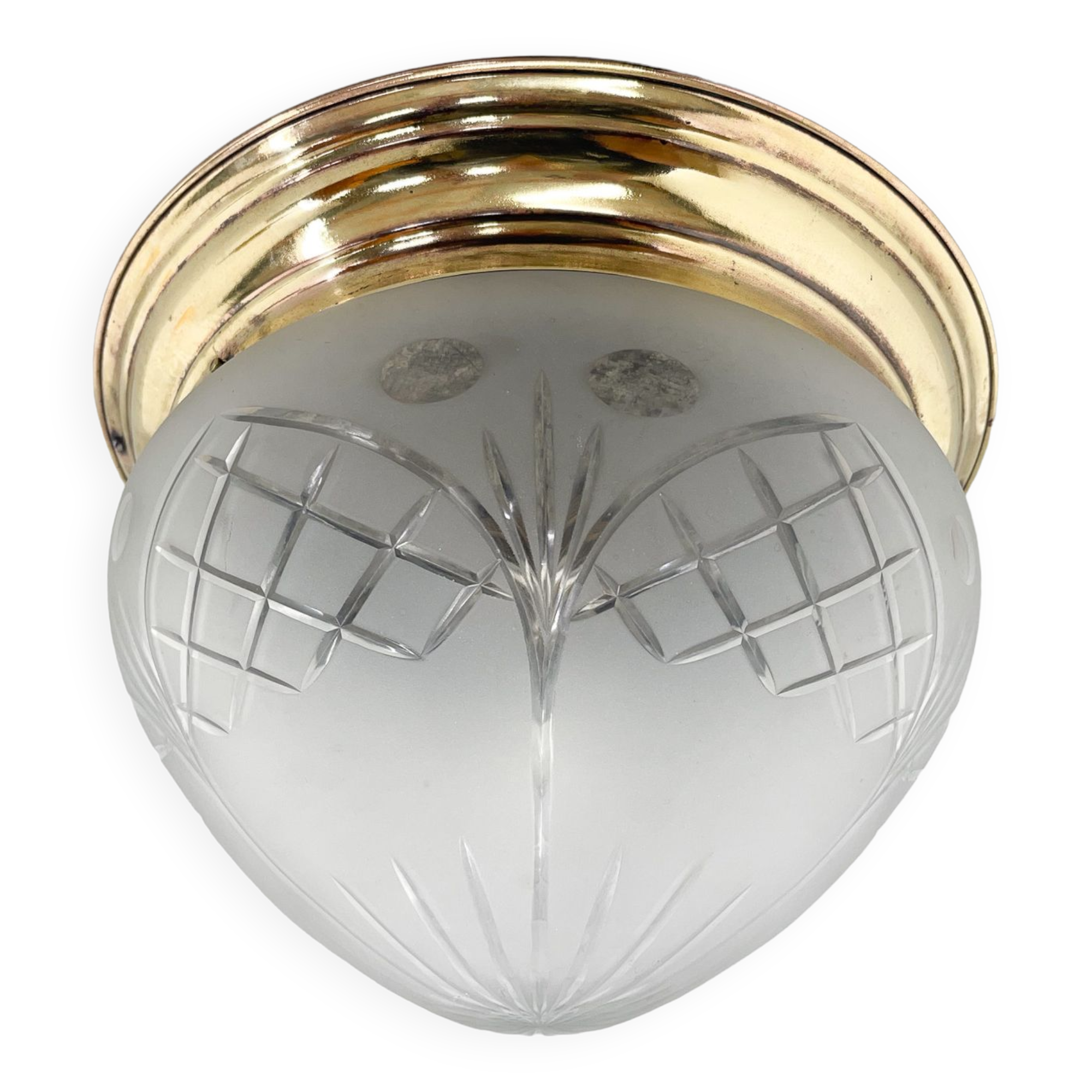 Art deco brass & cut glass flush mount, czechoslovakia