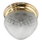 Art deco brass & cut glass flush mount, czechoslovakia