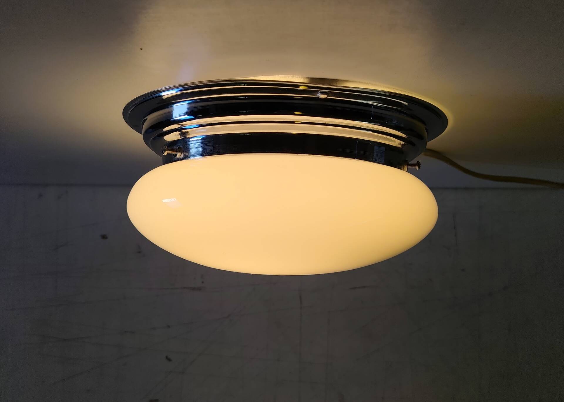 Bauhaus ceiling light or wall lamp with opaline globe and chrome metal - mid 20th century.