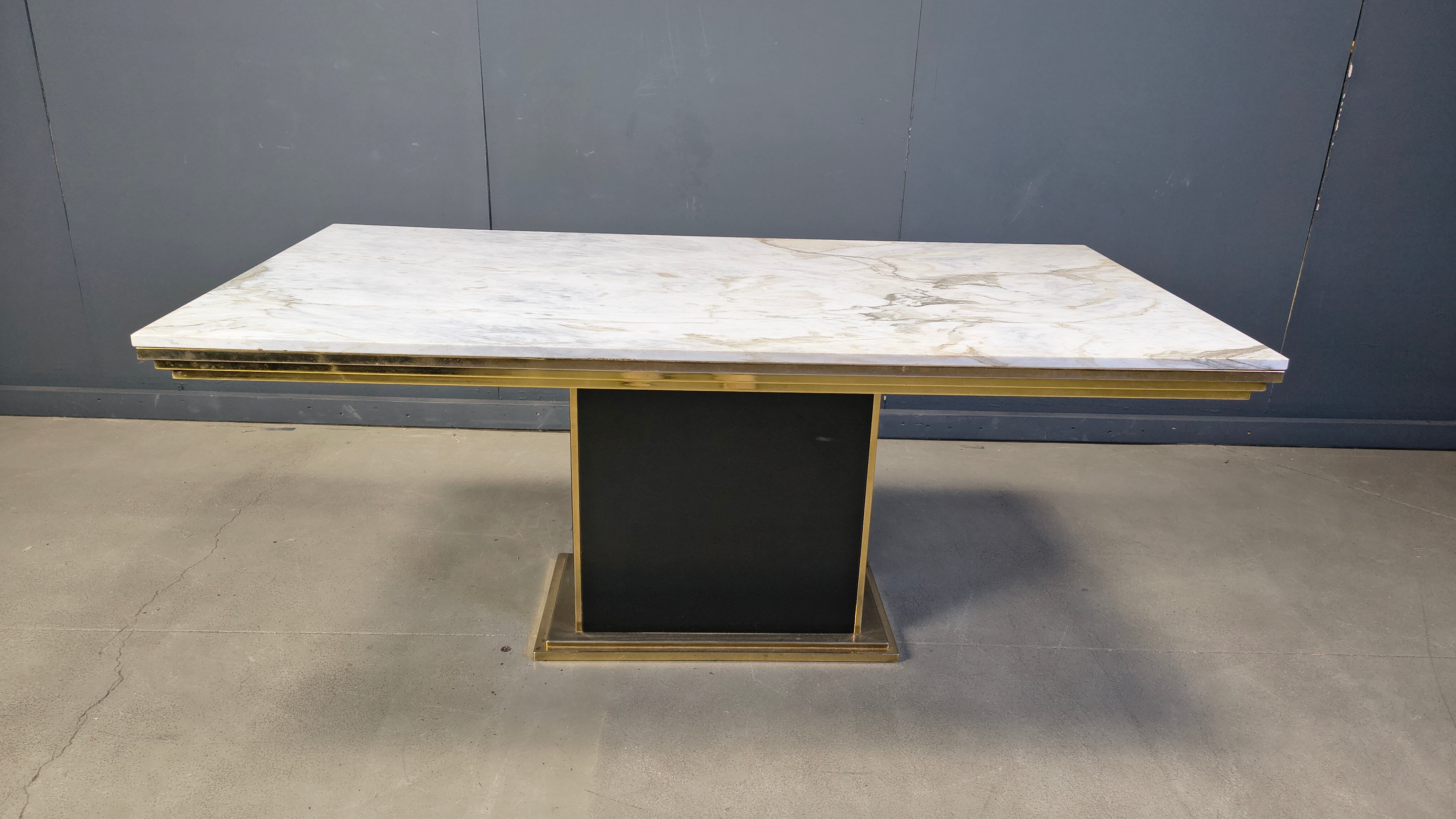Vintage white marble and brass dining table, 1970s
