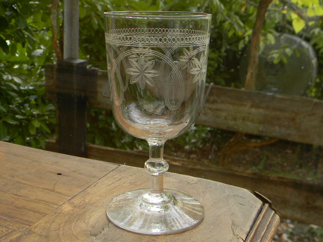5 old glass glasses engraved glass