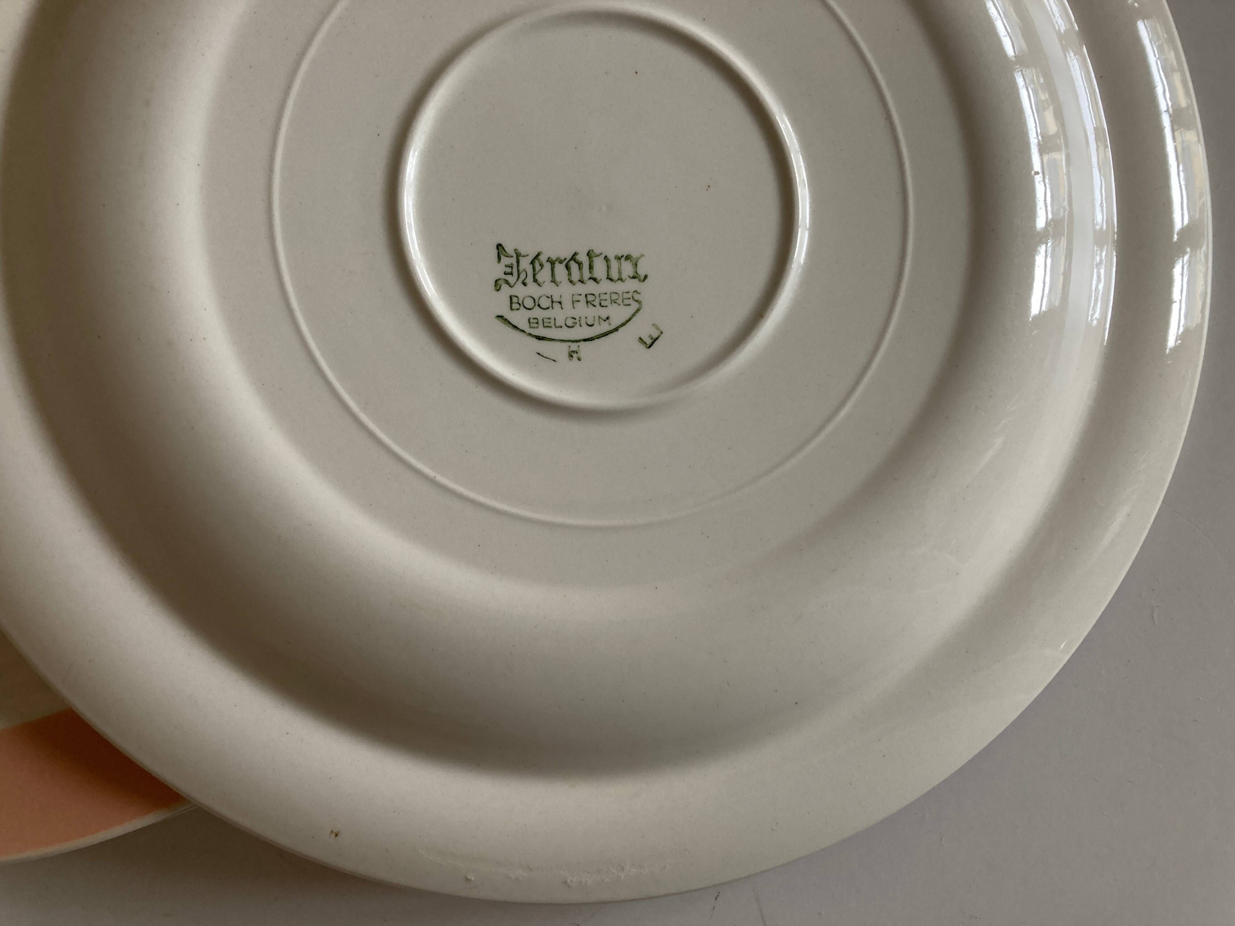 Set of 6 flat plates 1958 mid century Boch Frères Keralux Belgium