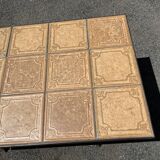 Vintage garden table with ceramic tile top and wrought iron base
