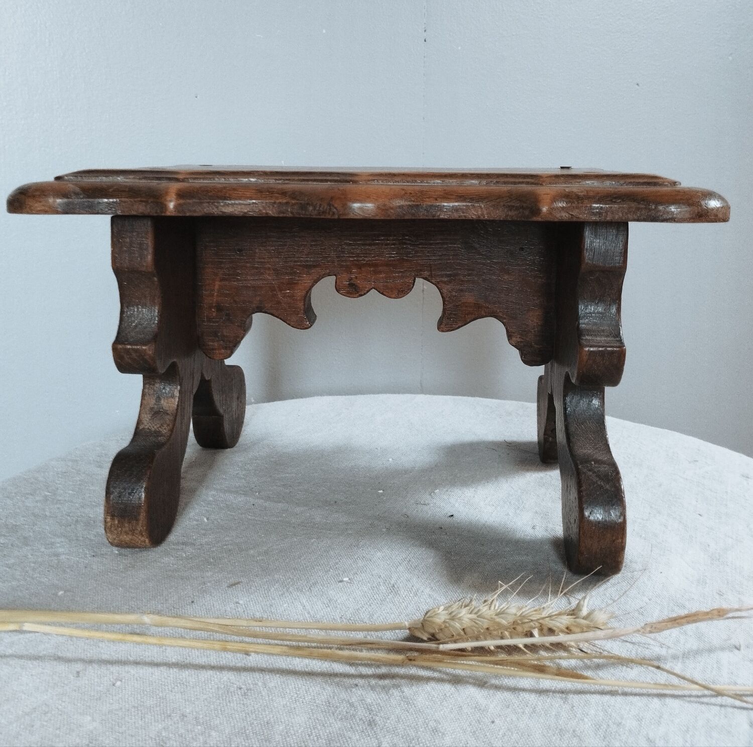 Wooden footrest stool, folk art craft