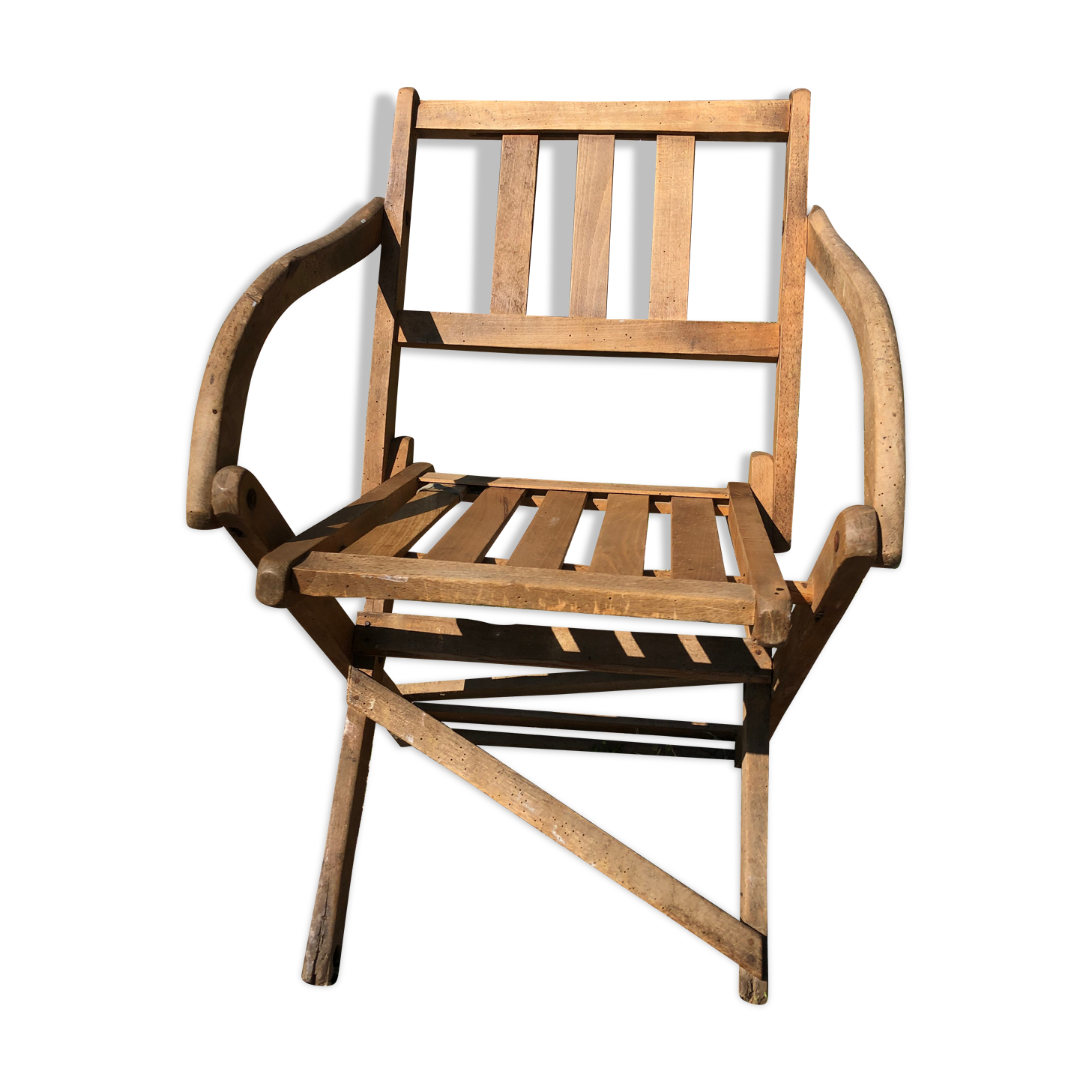 Fauteuil pliant en bois assise vintage