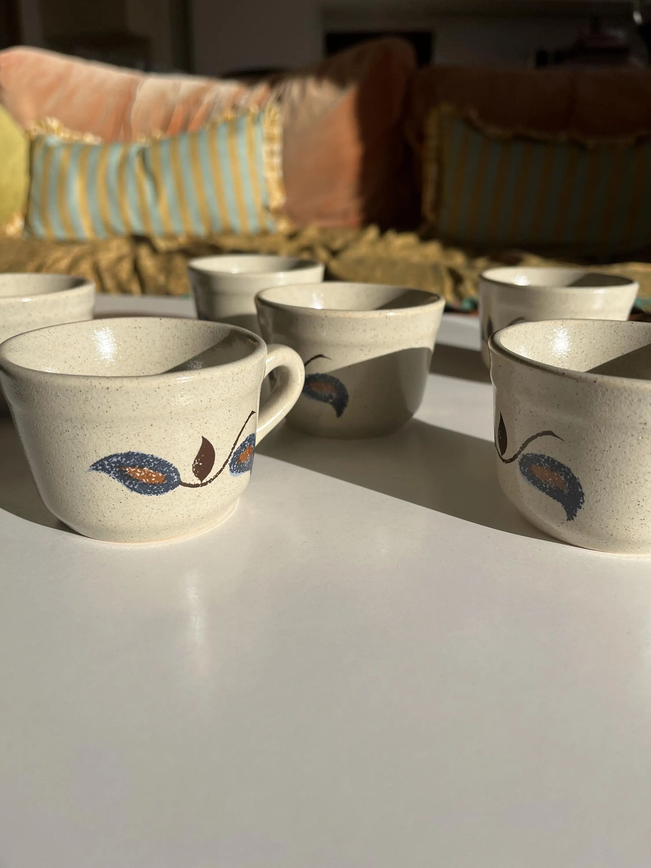 Set of 6 stoneware coffee cups from the 1970s.