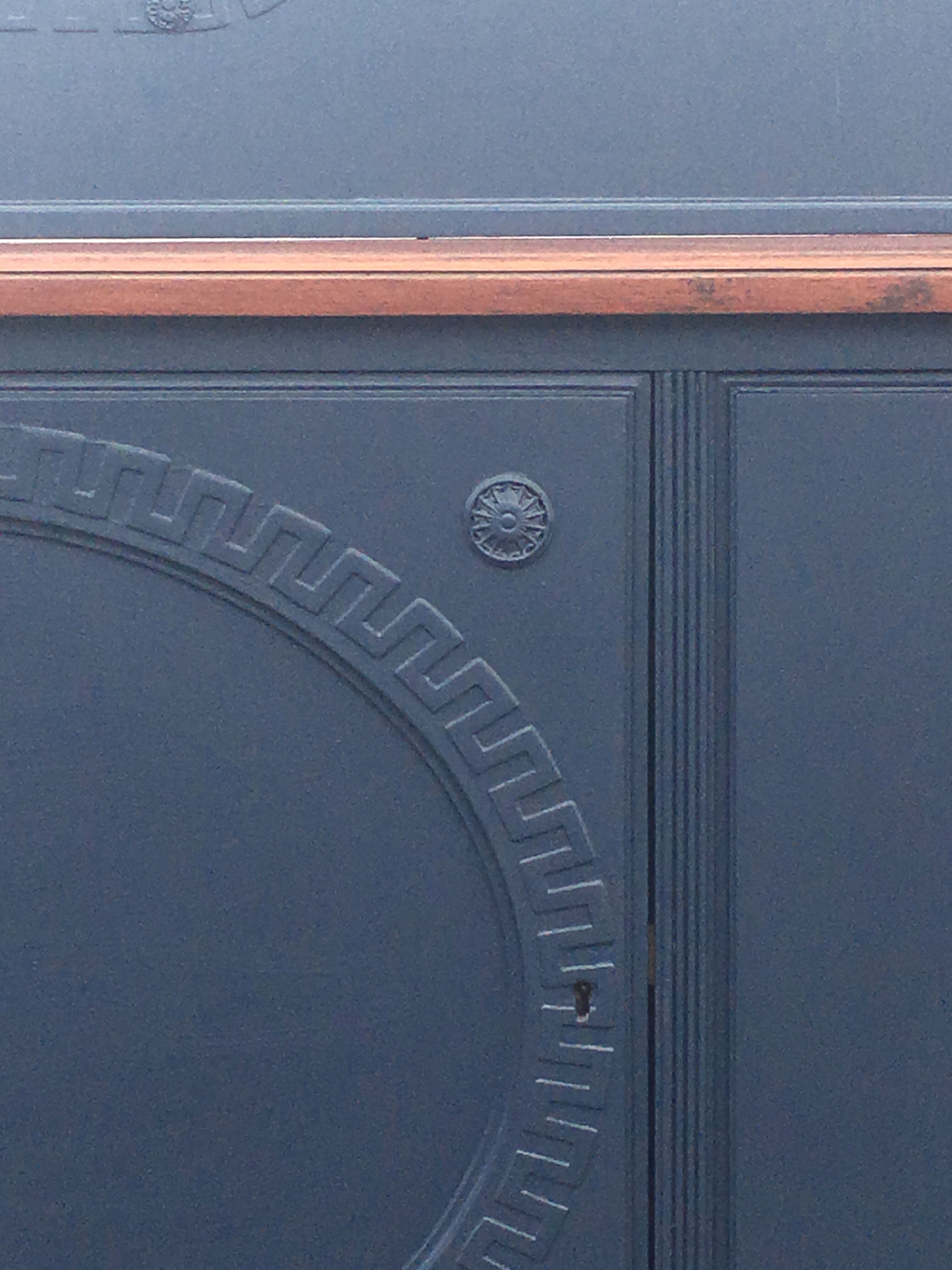 Vintage dark blue hand painted regency style buffet