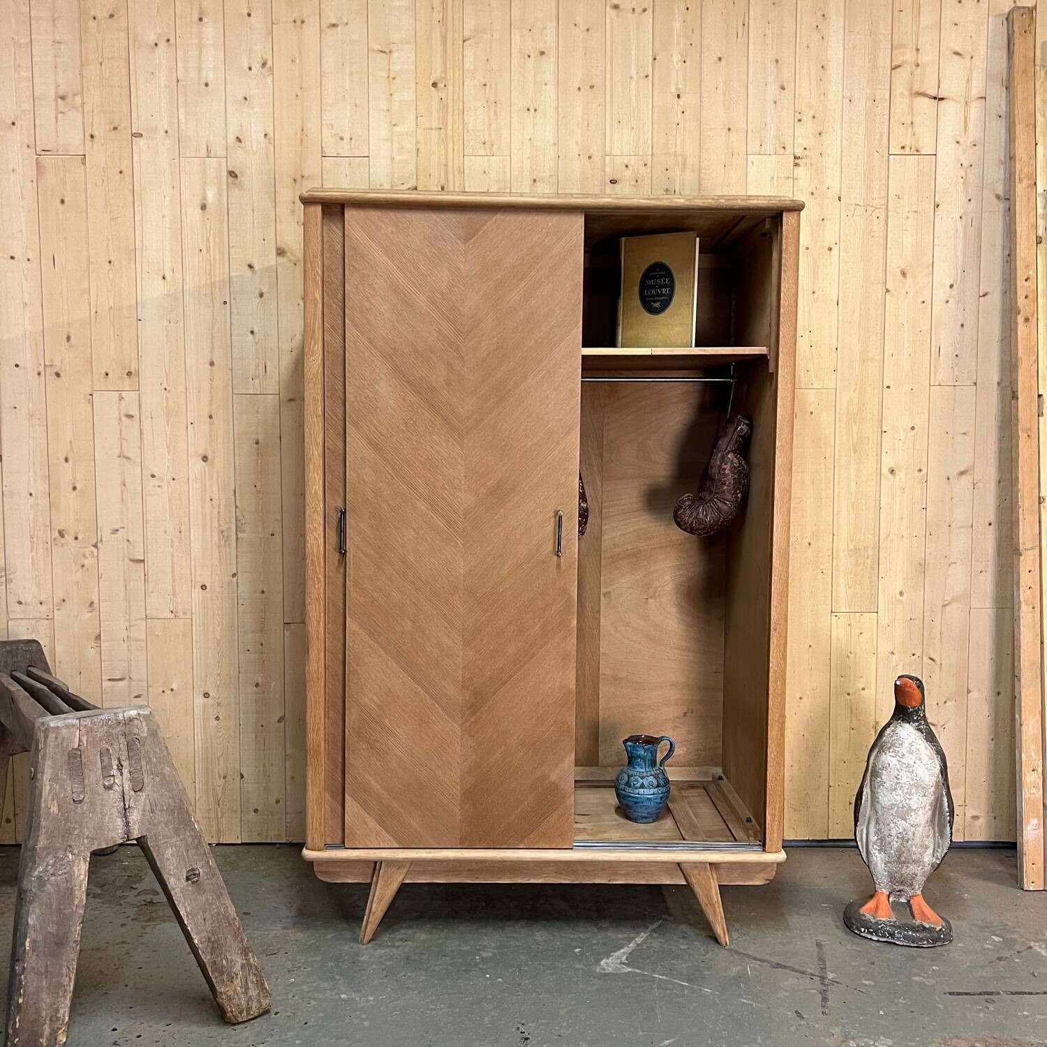 Old vintage sliding wardrobe with compass foot