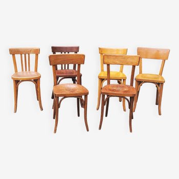 Set de 6 chaises de bistrot anciennes 2 Thonet et 4 Baumann