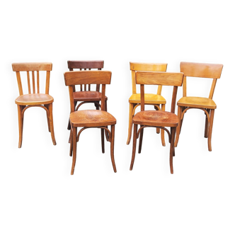 Set de 6 chaises de bistrot anciennes 2 Thonet et 4 Baumann