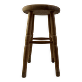 Tabouret haut en bois tourné à trois pieds