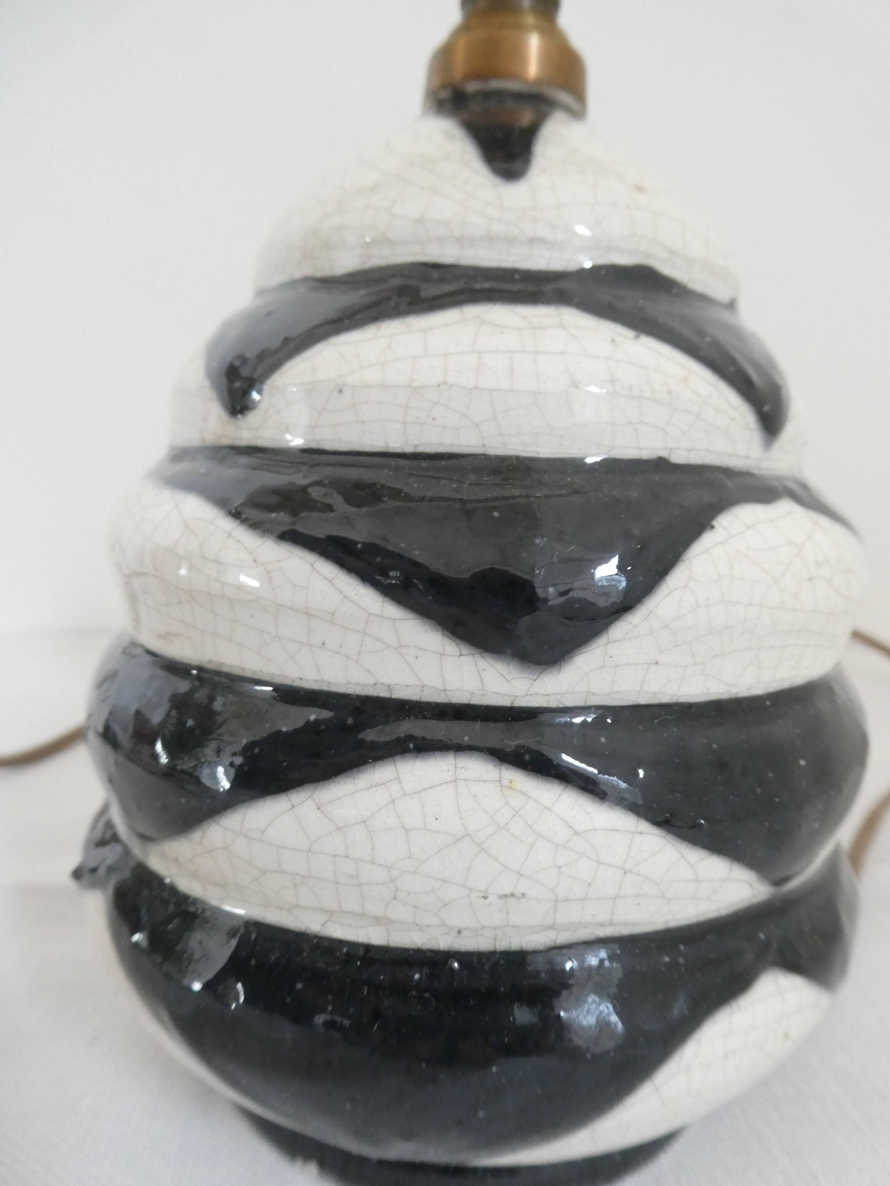 Black and white ceramic lamp base with geometric design Vintage