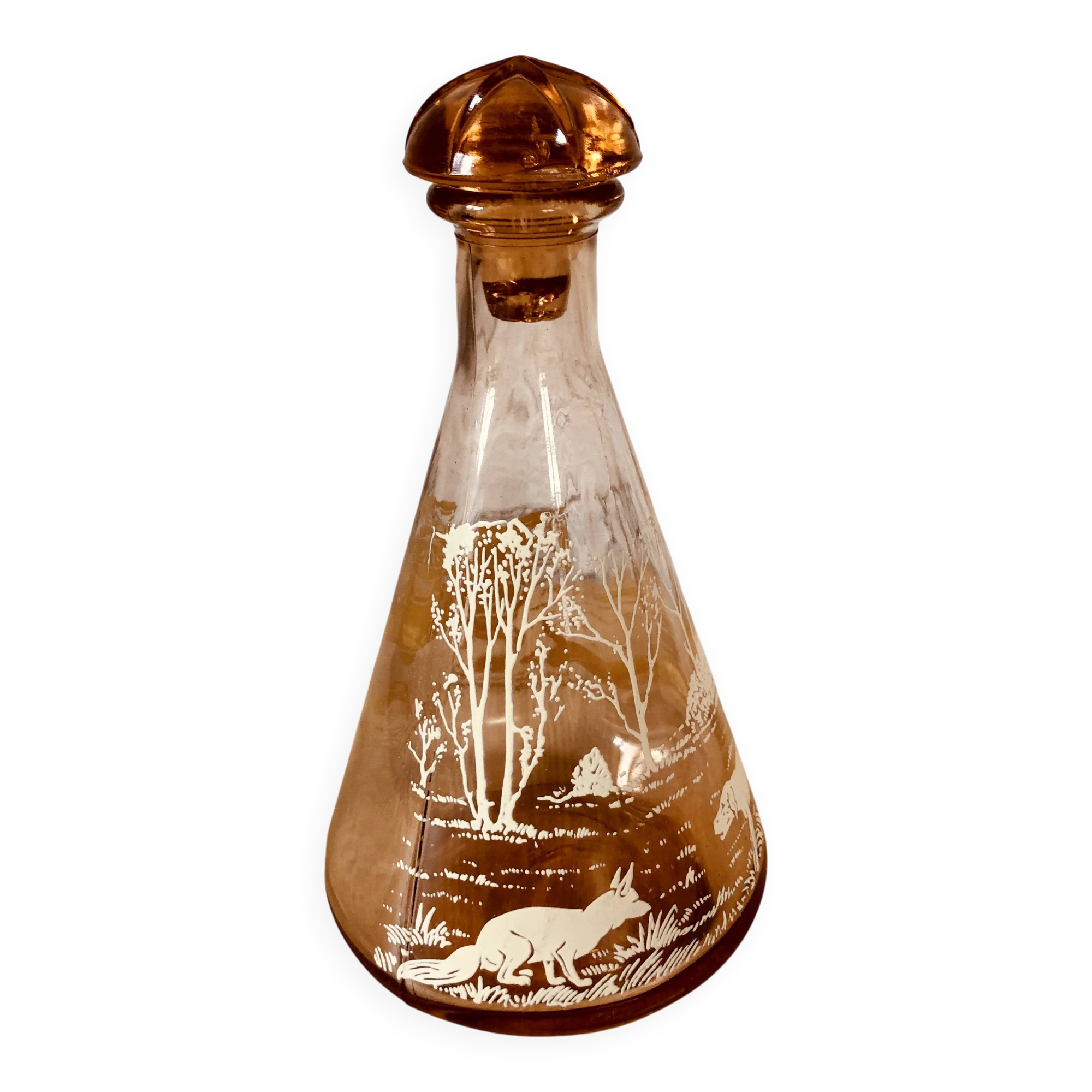 Vintage pink glass liqueur decanter