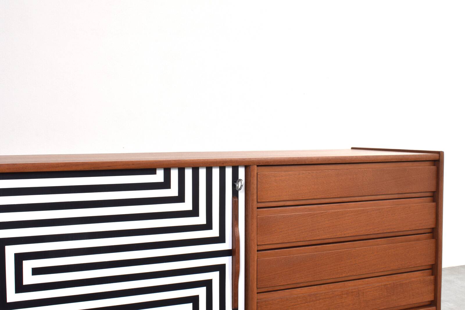 Mid-Century Op-Art Hand-Painted Danish Teak Sideboard, 1960s