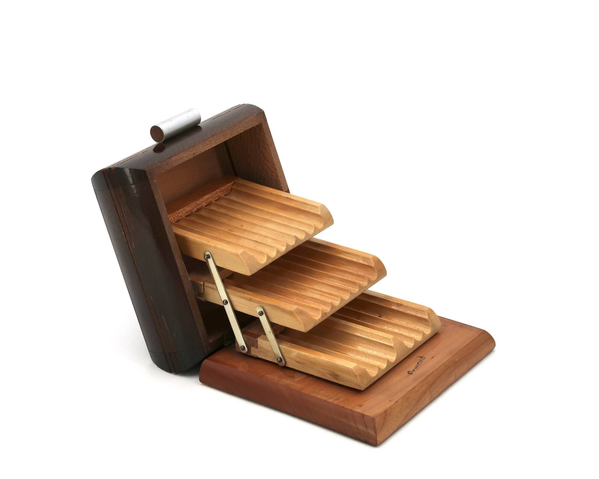 Boîte à cigarettes Art Deco en bois façon escalier